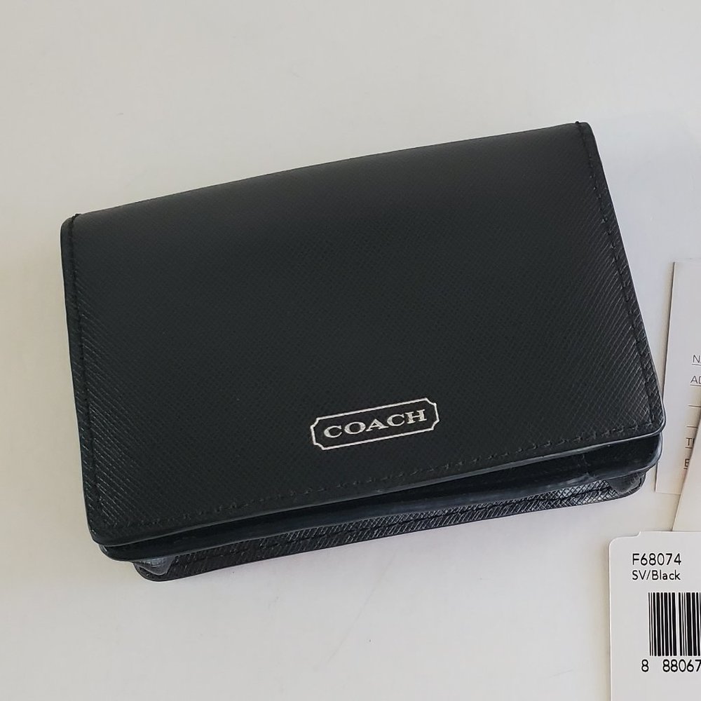 ❌️COACH Darcy Black Saffiano Leather ID Wallet Buisness Card Case NWT